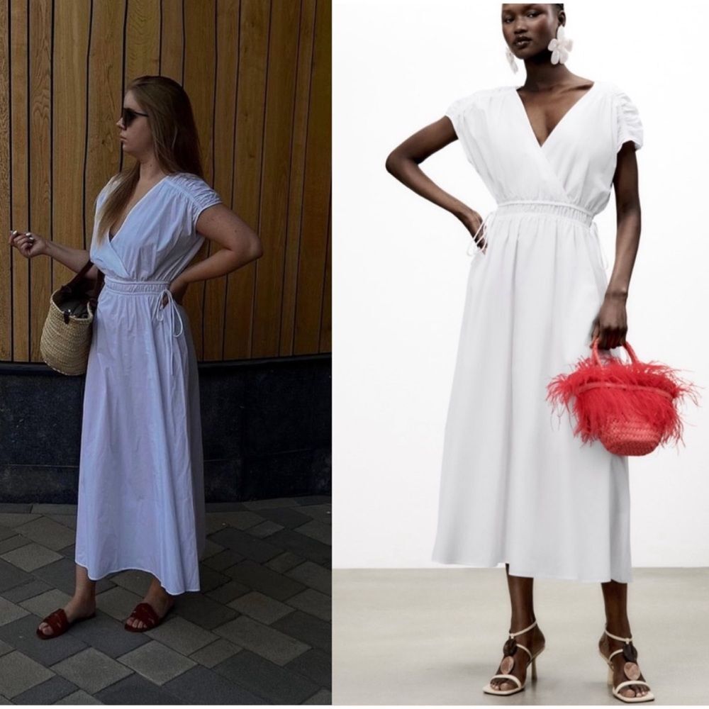 Zara Contrasting Elactis Detail Poplin Dress